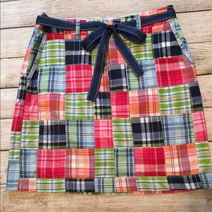 L.L. Bean Madras Plaid Patchwork Skirt Size 6